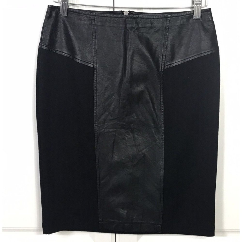 Apt 9 Size 4 Pencil Skirt Faux Leather Trim Black Knit Back Zip Classic Stretch